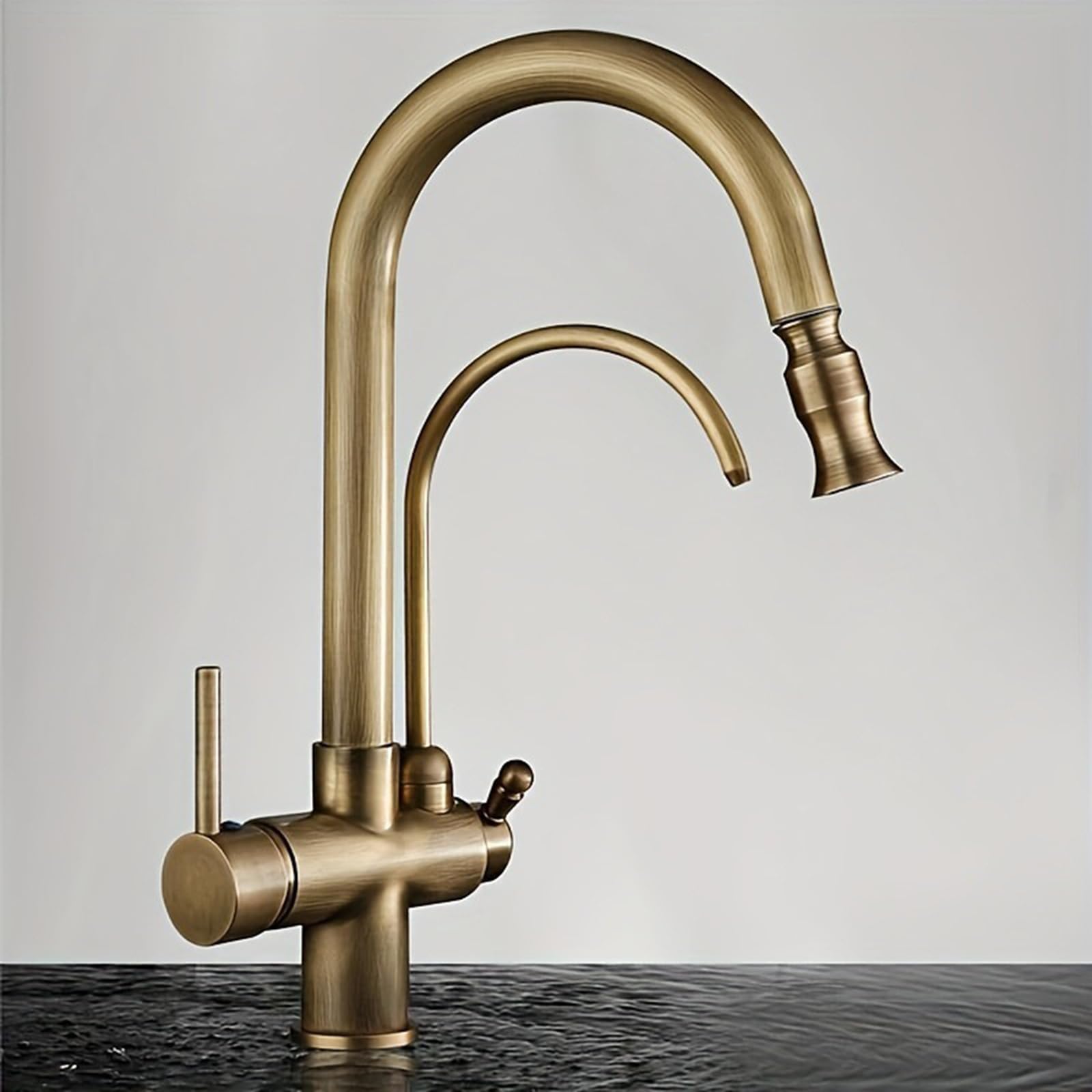 Grifo de Cocina Osmosis 3 Vias Extraible Latón Grifo Osmosis 3 Vias Giratorio 2 Asas-Antigüedad