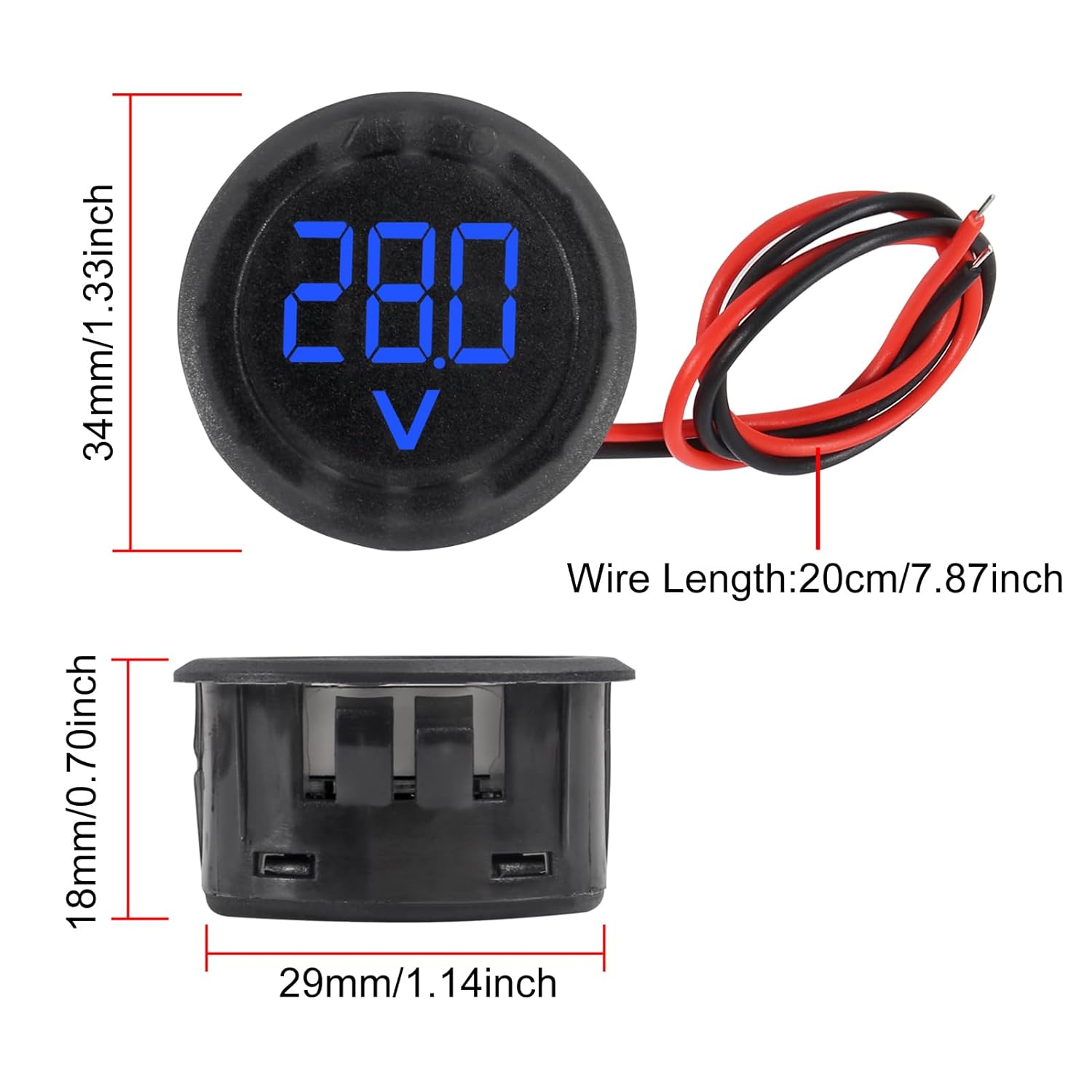3pcs DC 4-100V Volt Meter Car LED Digital Display Circular Two-Wire Voltmeter DC Digital Car Voltage Current Meter Volt Detector Tester Monitor Panel for Motorcycle Truck Marine