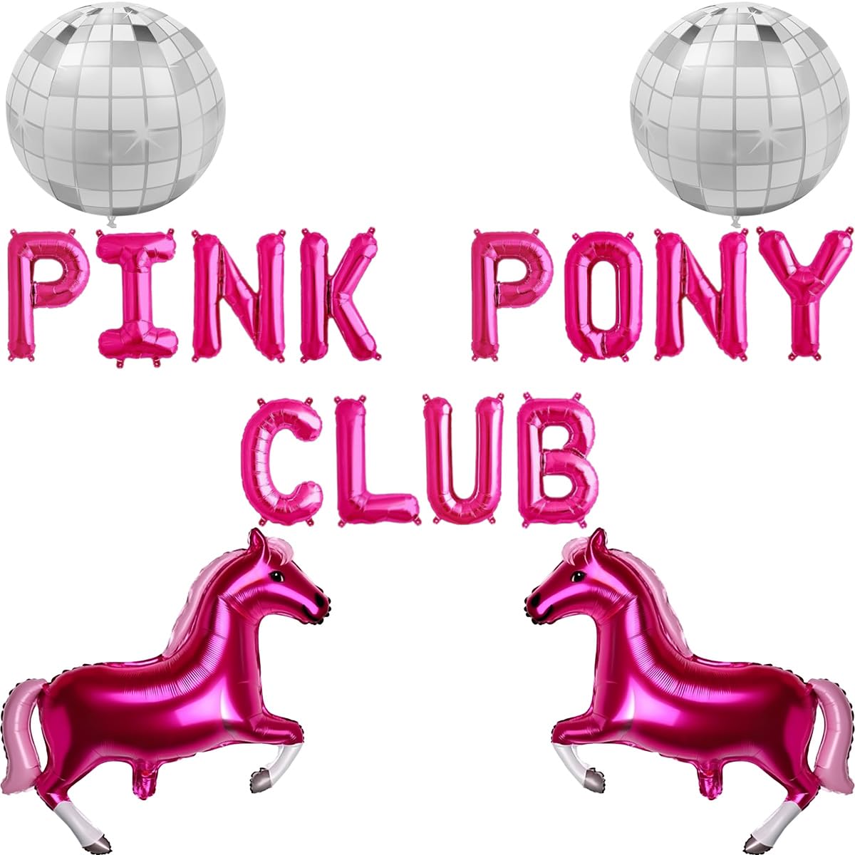 Pink Pony Club Balloon Banner Pink Horse Disco Ball Mylar Balloon for Nash Bash Western Cowgirl Bachelorette Party Decorations