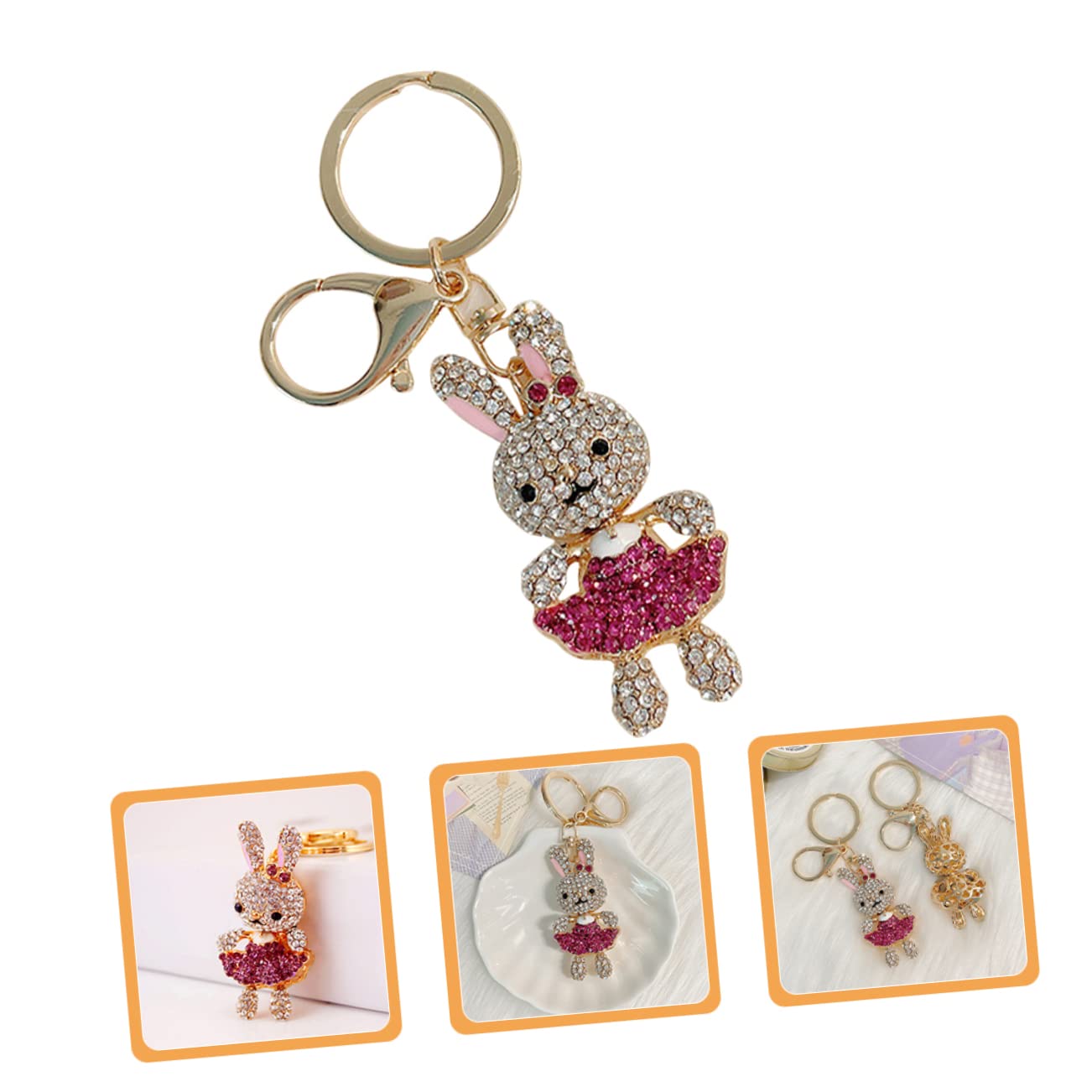 3piezas De Conejo Rhinestones Colgante Decorativo Para Mochilas y Llaves Adolescentes