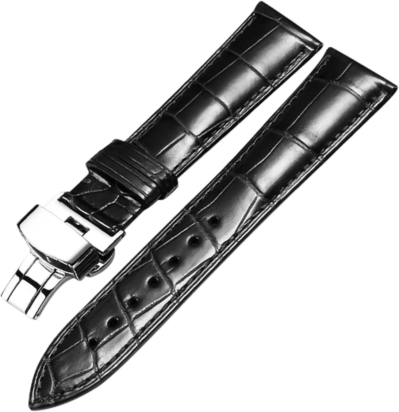 yingyingjia Genuine Crocodile Leather Watchband 14mm 16mm 18mm 19mm 20mm 21mm 22mm Watches Strap Coffee Black Butterfly Buckle Watch Band