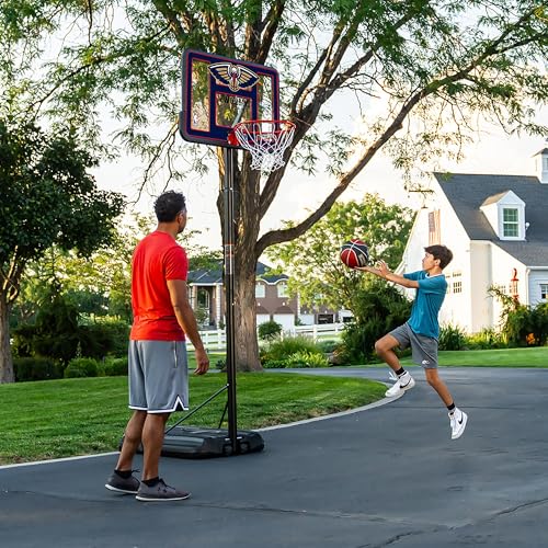 Image of Lifetime NBA New Orleans Pelicans Portable Basketball Hoop, Adjustable Height 7.5-10 Ft, 44 Inch Shatterproof Fusion Backboard, Base with Wheels