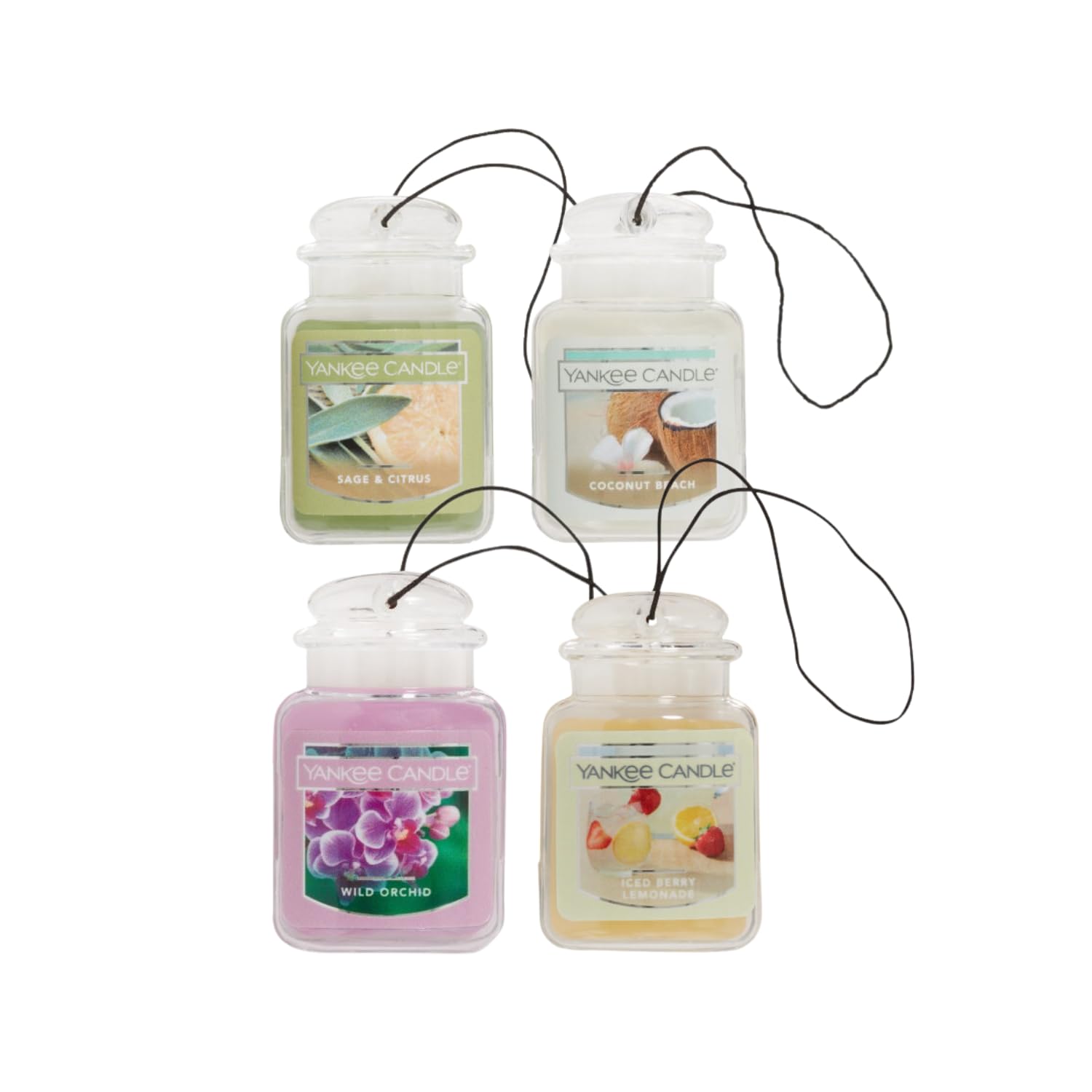 Yankee Candle Car Air Fresheners Coastal Citrus Variety Pack, Hanging Car Jar Ultimate, 1 Coconut Beach, 1 Iced Berry Lemonade, 1 Sage & Citrus, and 1