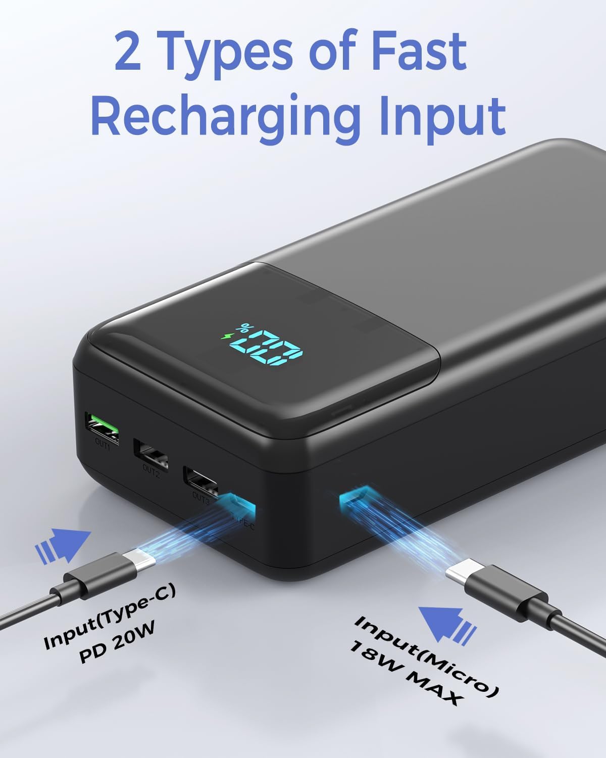 Power Bank 60000mAh Caricatore Portatile Ricarica Rrapida USB-C PD 22,5W | Batteria Esterna, 4 Uscite 2 Ingressi LED Display Power Bank Compatibile con iPhone/iPad/Samsung/Xiaomi Smartphone