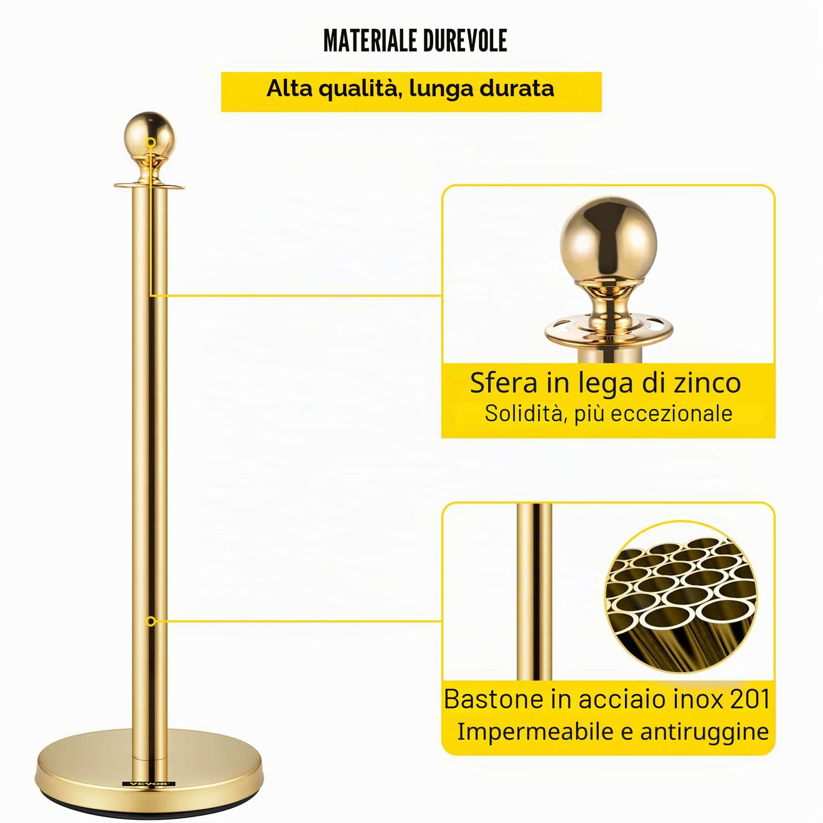 VEVOR Barriera per Il Controllo della Folla con Corda di Velluto Rosso, 4 Pezzi Corda da 1,5 m Barriere di Controllo della Folla Tondo Post Palo per Teatri, Hotel, Casinò, Biglietterie ed Eventi
