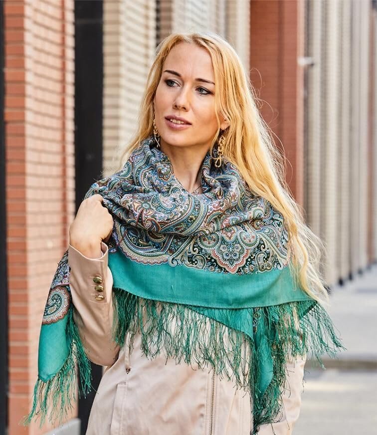 Wool Shawl for Women with Silk Fringe 50x50'' (125x125 cm) 100% Wool Scarf for Women, Wrap, Fashion Scarves3