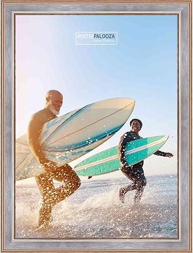 Miniatura 5 de Marco de madera antigua maciza con acabado plateado y peltre de 9.5 x 13.5 pulgadas, marco de fotos de madera maciza, incluye acrílico UV, parte