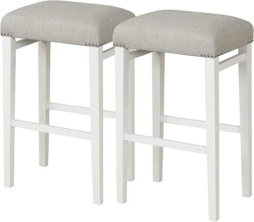 Miniatura 1 de COSTWAY Juego de 2 taburetes de bar de 29.5 pulgadas de altura de mostrador con cojines de asiento acolchados, patas de madera de caucho natural,