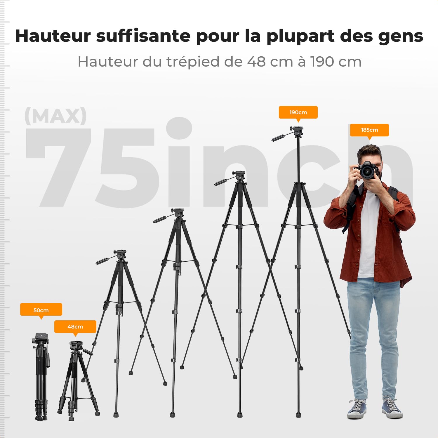 Trépied Appareil Photo pour Smartphone 190cm, K&F CONCEPT S255A3+BV01 Trépied Caméra avec Clip de Téléphone, pour DSLR Nikon Canon Sony, iPhone, Samsung, Tête Pan Amovible, Télécommande Bluetooth