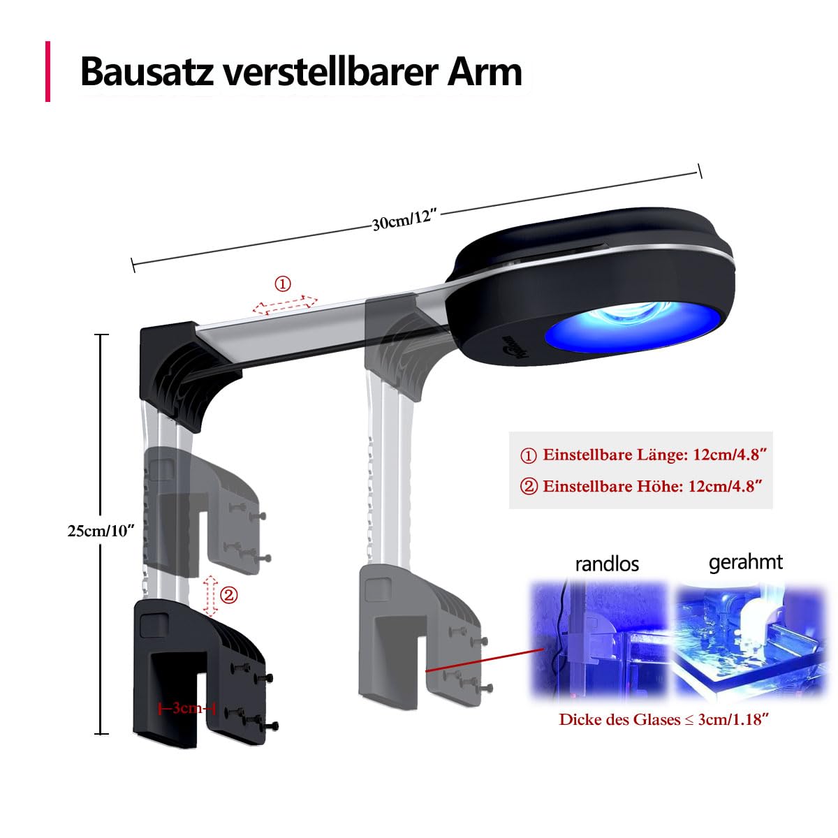 PopBloom APP-Kontrolle meerwasser aquarium led beleuchtung led lampen reef coral aquarium für 30-60cm Salzwasser Marine (60W (Schwarz))