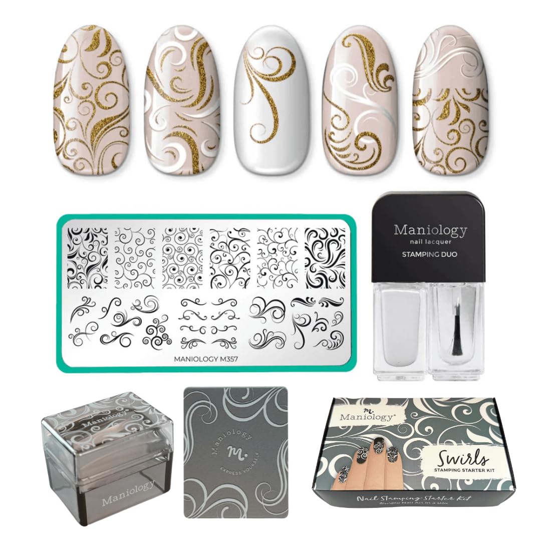 Maniology Swirls Nail Stamping Starter Kit, Swirl, Twist, Whirls, Airy, Ripples Manicure, Simple, Classic, Elegant Nail Art Designs
