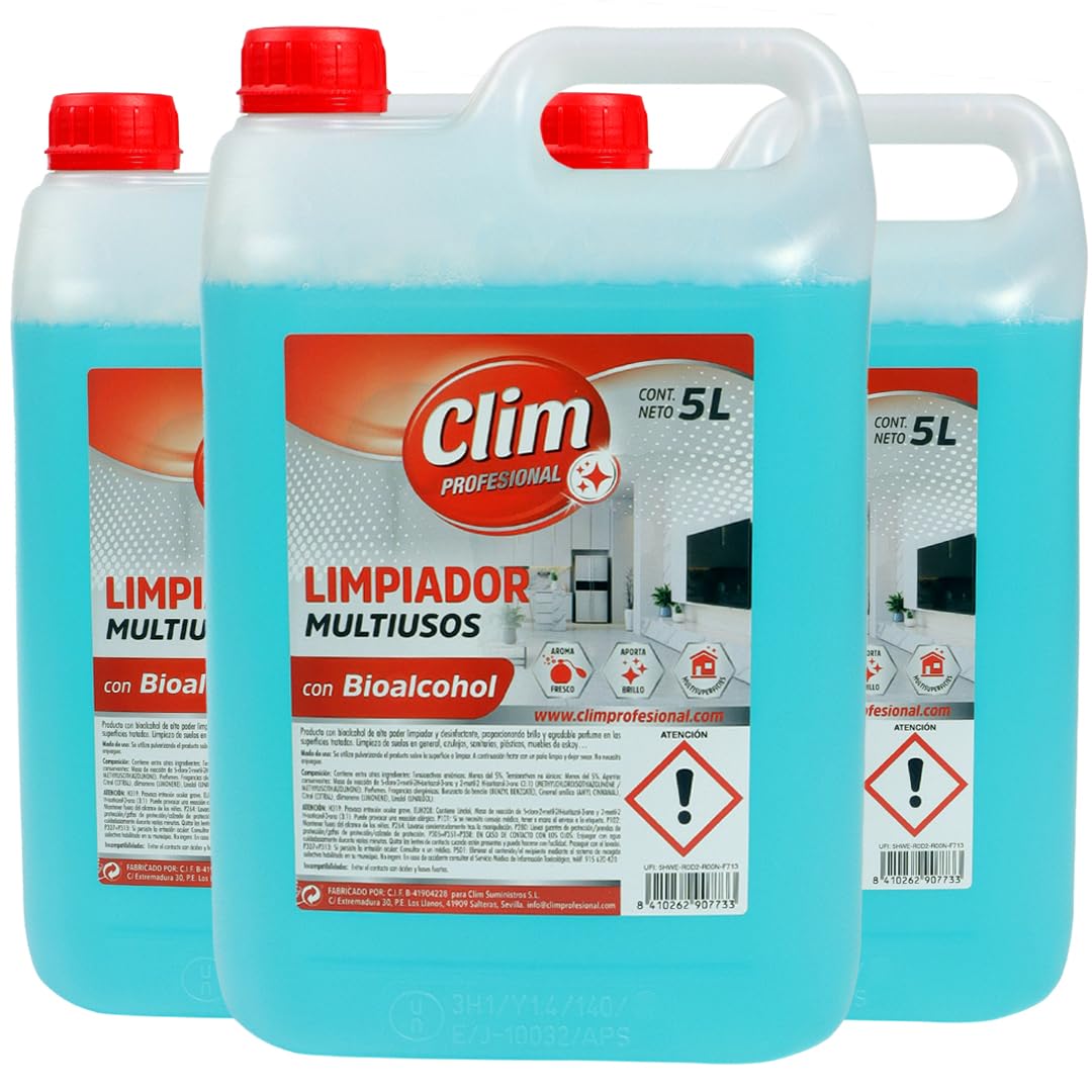 Clim Profesional Limpiador Multiusos Bioalcohol 5L Caja 3 Garrafas