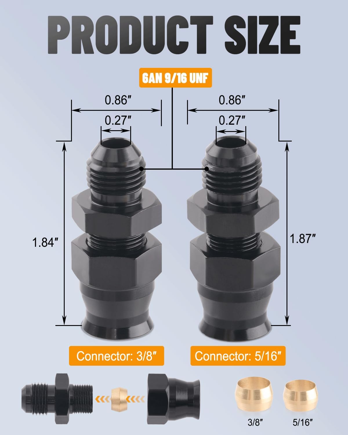 6AN Male Flare to 3/8" Hardline Tube Compression Fitting, 3/8 Hardline to 6AN Fitting Adapter Connector Aluminum Alloy Black for Fuel Oil Line with Thread Sealing Tape 17 Pcs