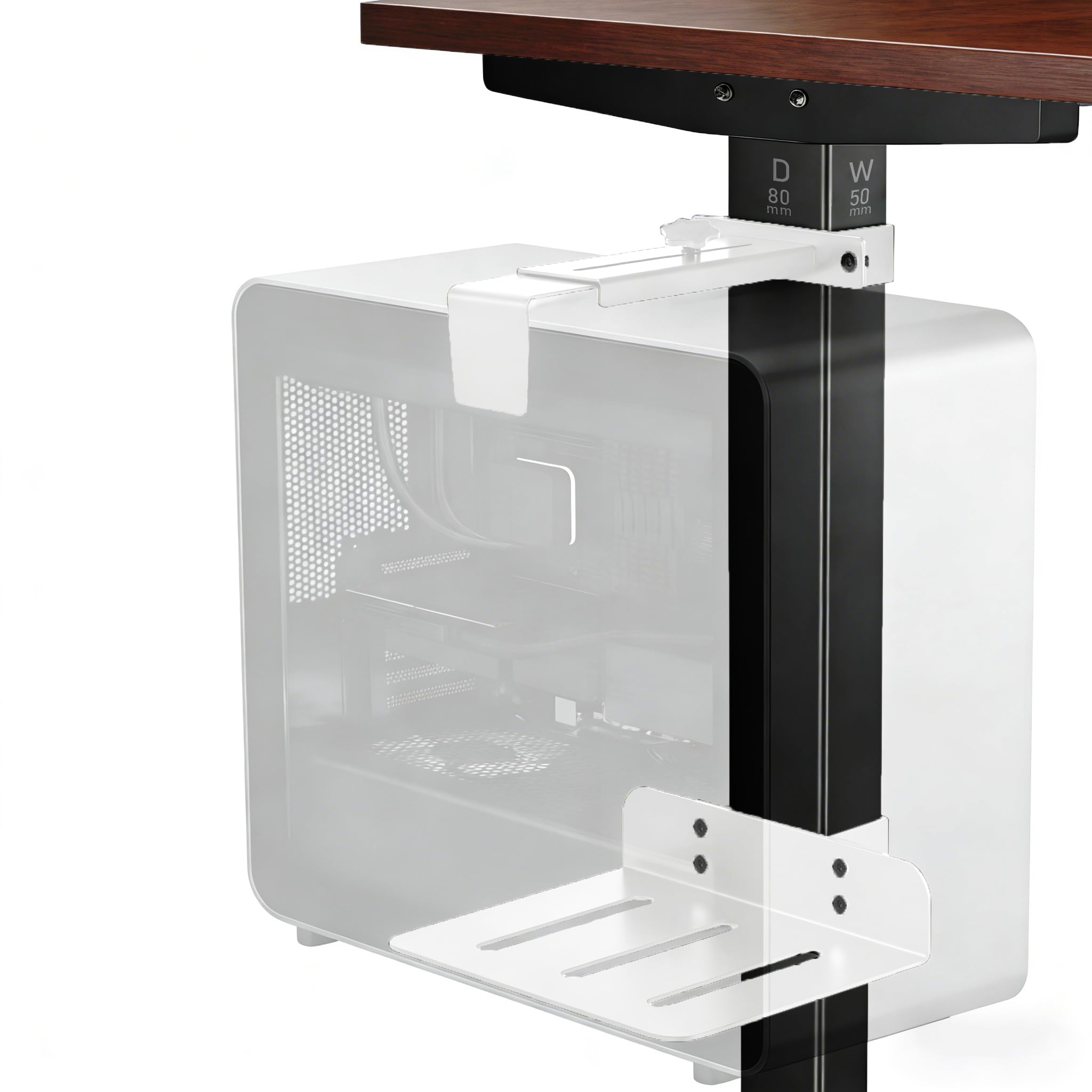 Verstellbare PC-Halterung unter dem Schreibtisch, Ohne Bohren, CPU-Halter für höhenverstellbare Schreibtische, Belastbar bis 18 kg (40 lbs), Nur für Tischbeine 80×50 mm (L×B), Einfache Montag (White)