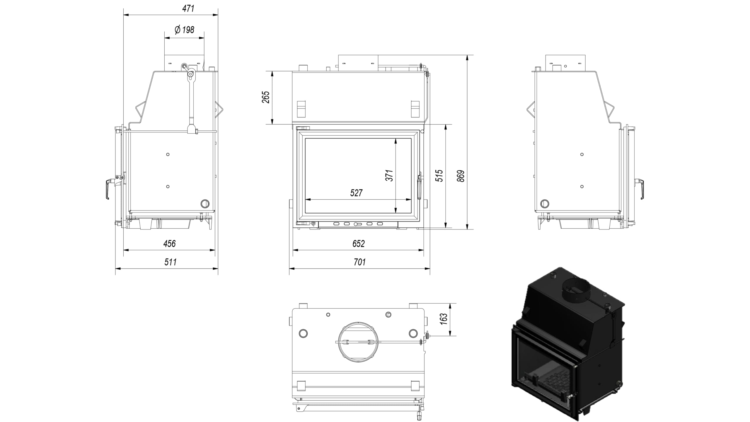 KRATKI Termocamino a legna ZUZIA 12 kW Ø200 A 81% efficienza termica camino