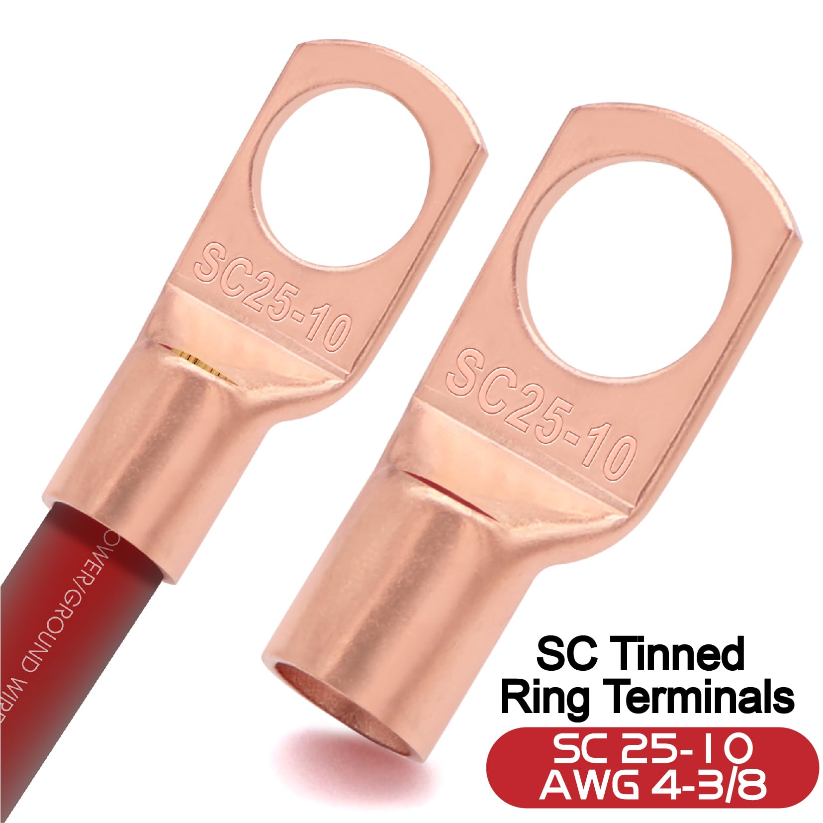 4/0 Gauge Ring 1/2 Hole Terminal BATTERY Lug Bare Copper Un - Foto 6