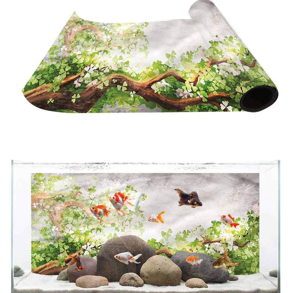 Underwater Backdrop Image Decor Tree,Flowering Branches Clovers for Aquariums L48 X H20 inch