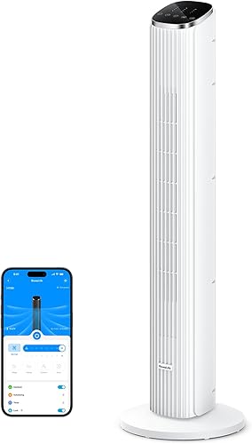 Miniatura 1 de GoveeLife Ventilador de torre blanco para dormitorio, ventilador de piso inteligente de 36 pulgadas con control de aplicaciónvoz, sensor de