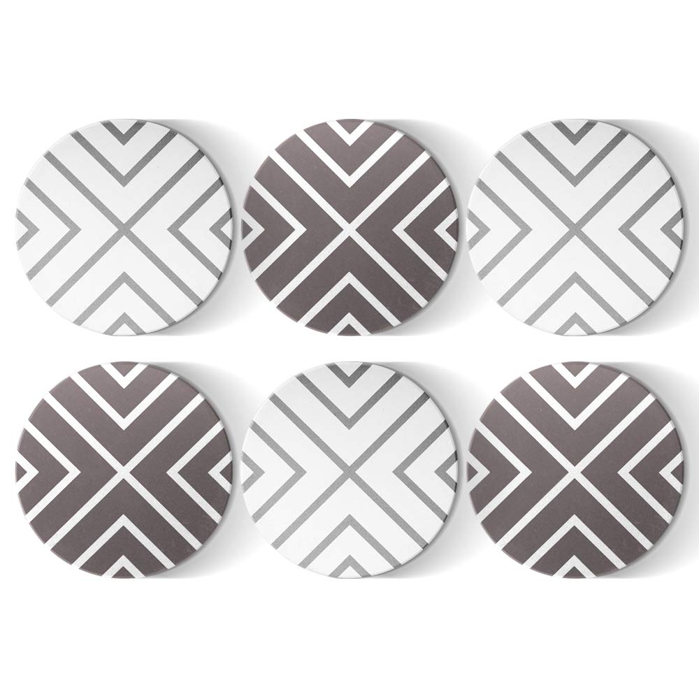 ComSaf Coasters for Drinks Absorbent Ceramic Stone Coasters Set with Cork Base Diatomite Round Coasters for Housewarming Hostess Gift Kitchen Bar Décor, Set of 6 (4 Inch)