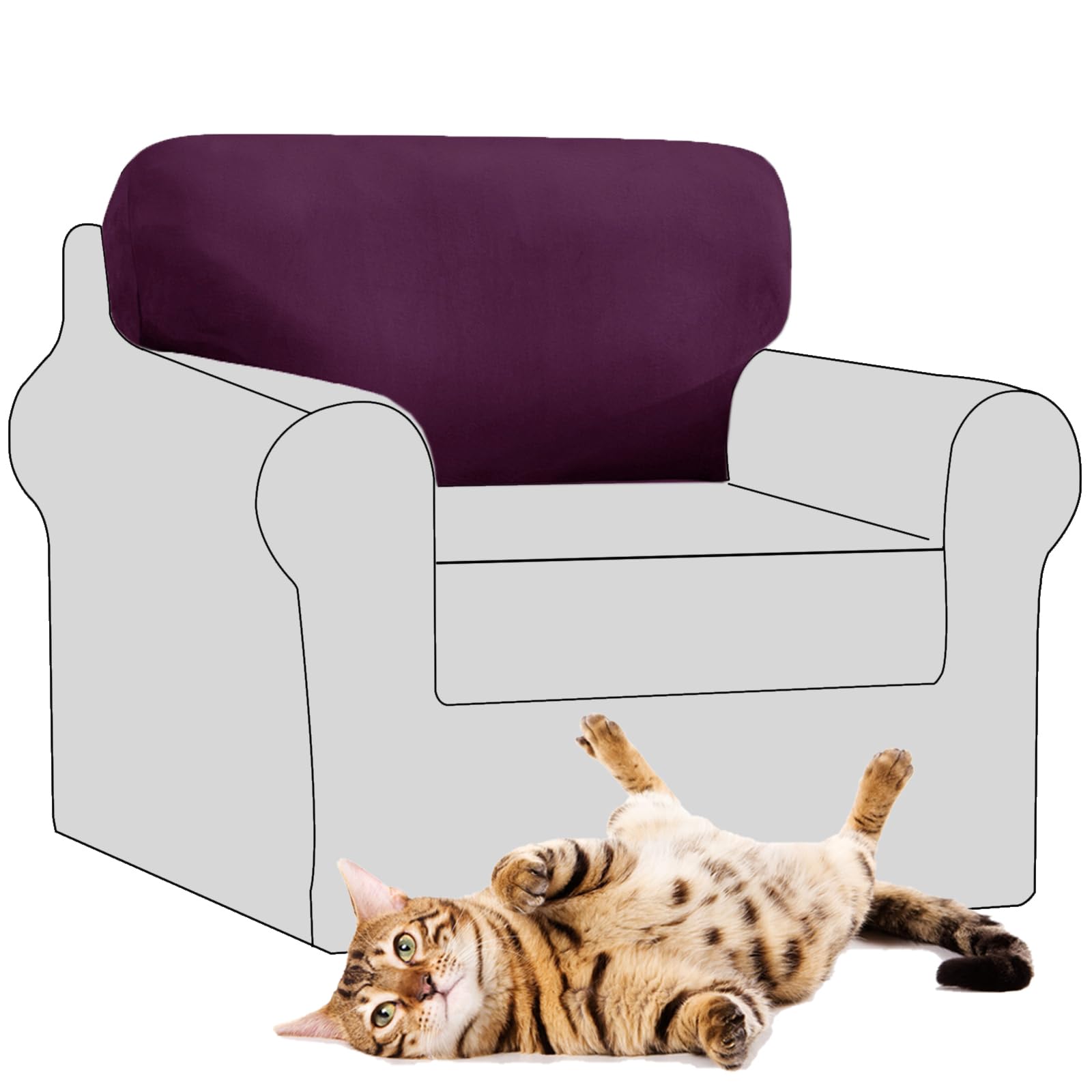 SYLC Stretch Velvet Sofa Backrest Cover, Back Cushion Covers Non-Slip Sofa Cushion Slipcovers for Couch Chesterfield Caravan RV Dinette (Purple,1 pc Square M)