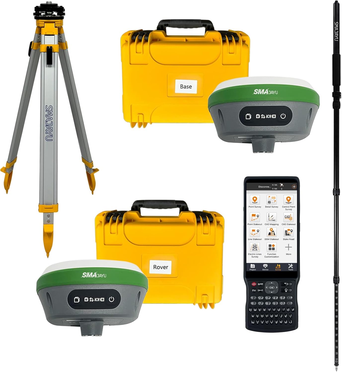 SMA26 Plus RTK GNSS GPS Surveying Equipment with IMU Rover & Base with Survey Software, Tilt Compensation, PPK,PPP technology,IP67 Waterproof,Ideal for Land, Construction(Include Tripod&Pole&Tribrach)