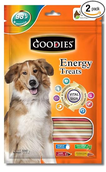 Goodies Dog Energy Treats, Made of Vegetable Protein, 98% Digestible, Healthy Snack & Training Treat, Best for Dog with Meat Allergy, Mix Sticks 500gm (2 X 500g)