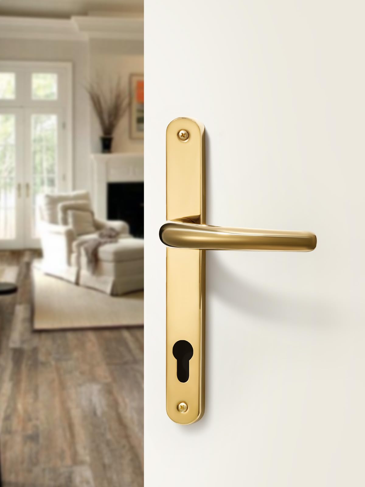 SORWDUERM Pvd Gold Door Handles Set 92mm PZ Centres 210mm Screw Hole Distance 240mm Backplate Length Replacement Door Lever for UPVC Composite Timber Door Stainless Steels - Image 4