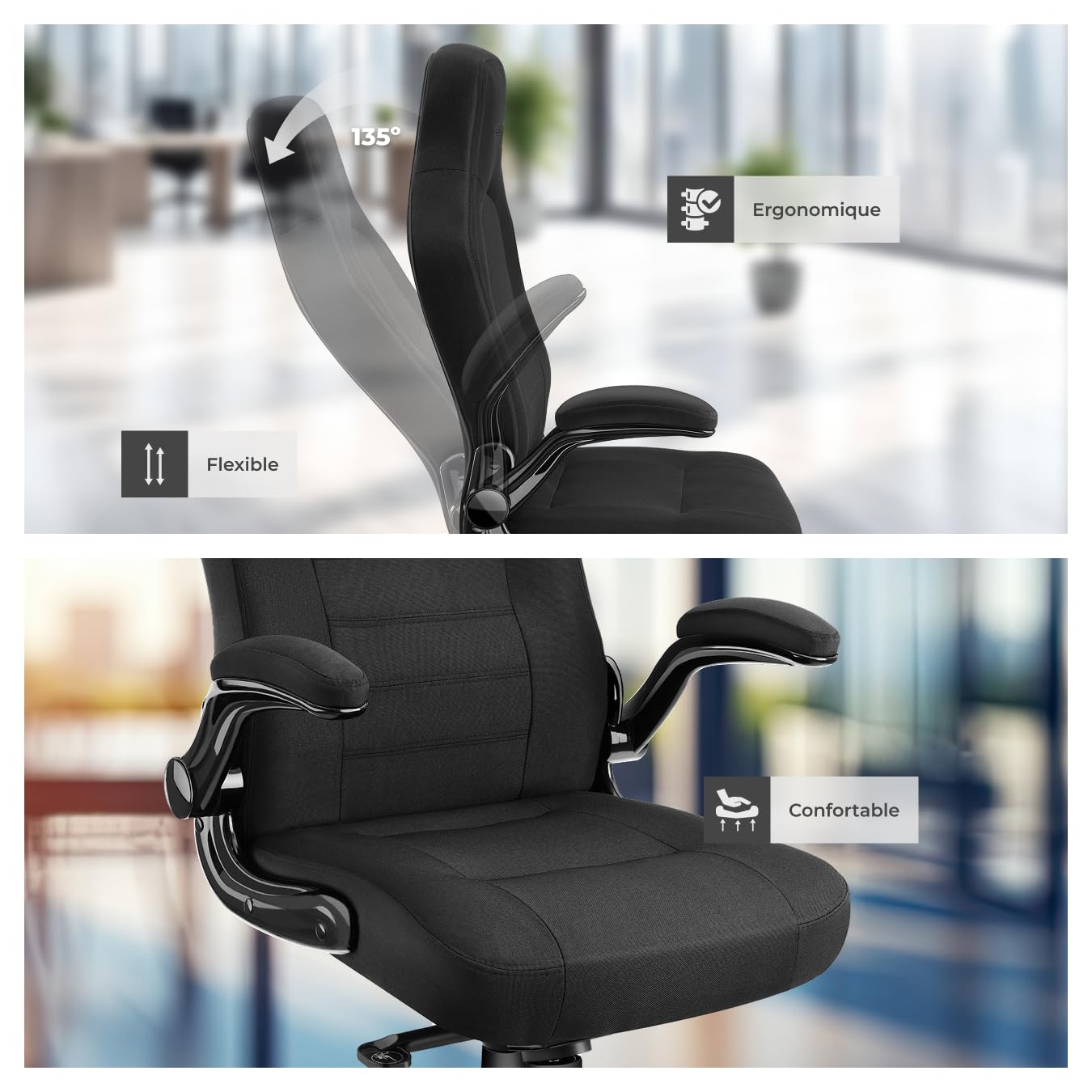tectake® Chaise de Bureau Chaise Gaming Fauteuil de Bureau Fauteuil pivotant Design 360°, Siege Ergonomique, Fauteuil avec Accoudoirs Rabattables, Appui-tête rembourré, Roulette Teletravail - Noir