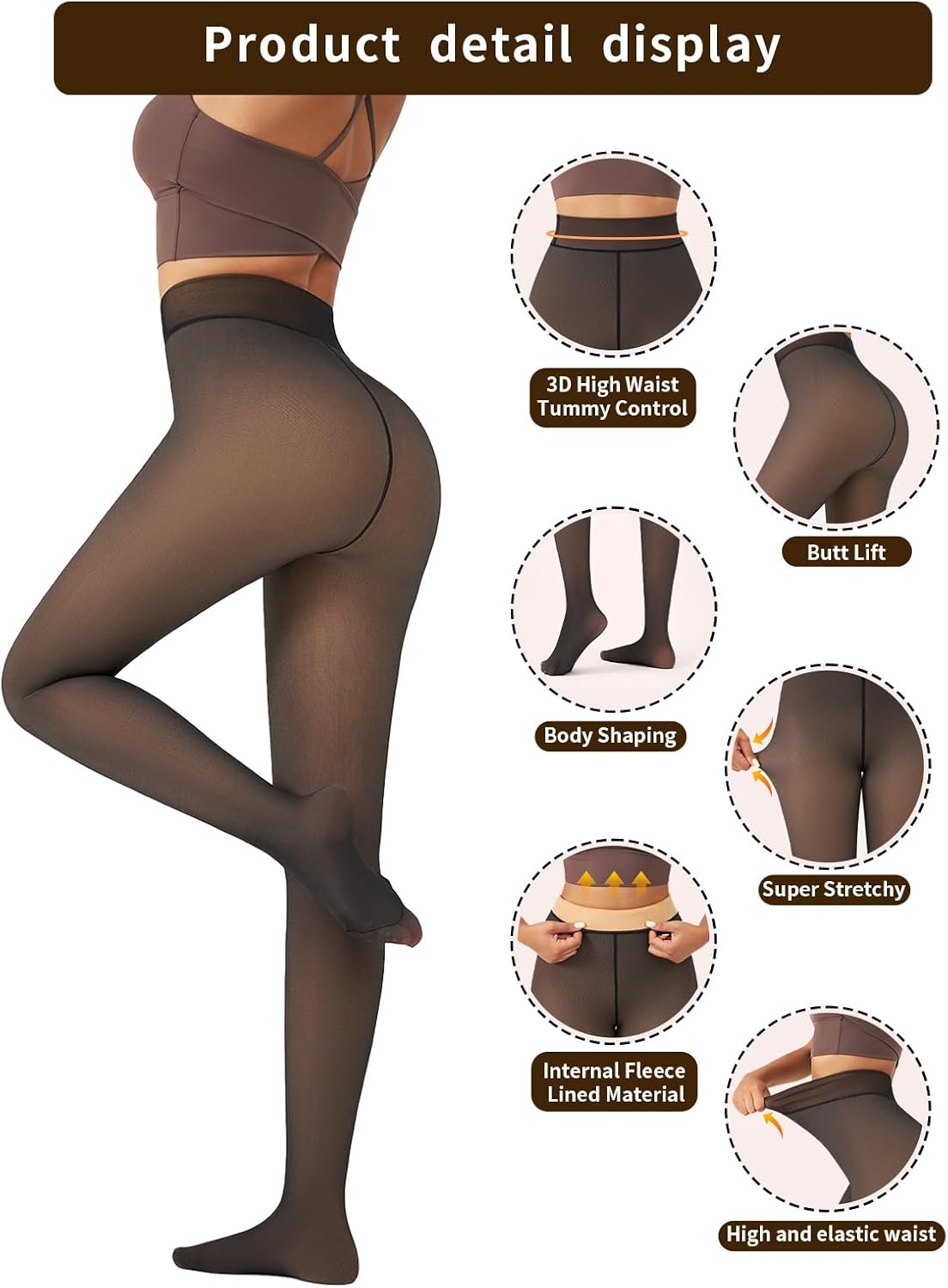 Women's Fake Sheer Thermal Tights - Plush Fleece Lined Winter Leggings, Slimming Opaque Warm Pantyhose - Image 2