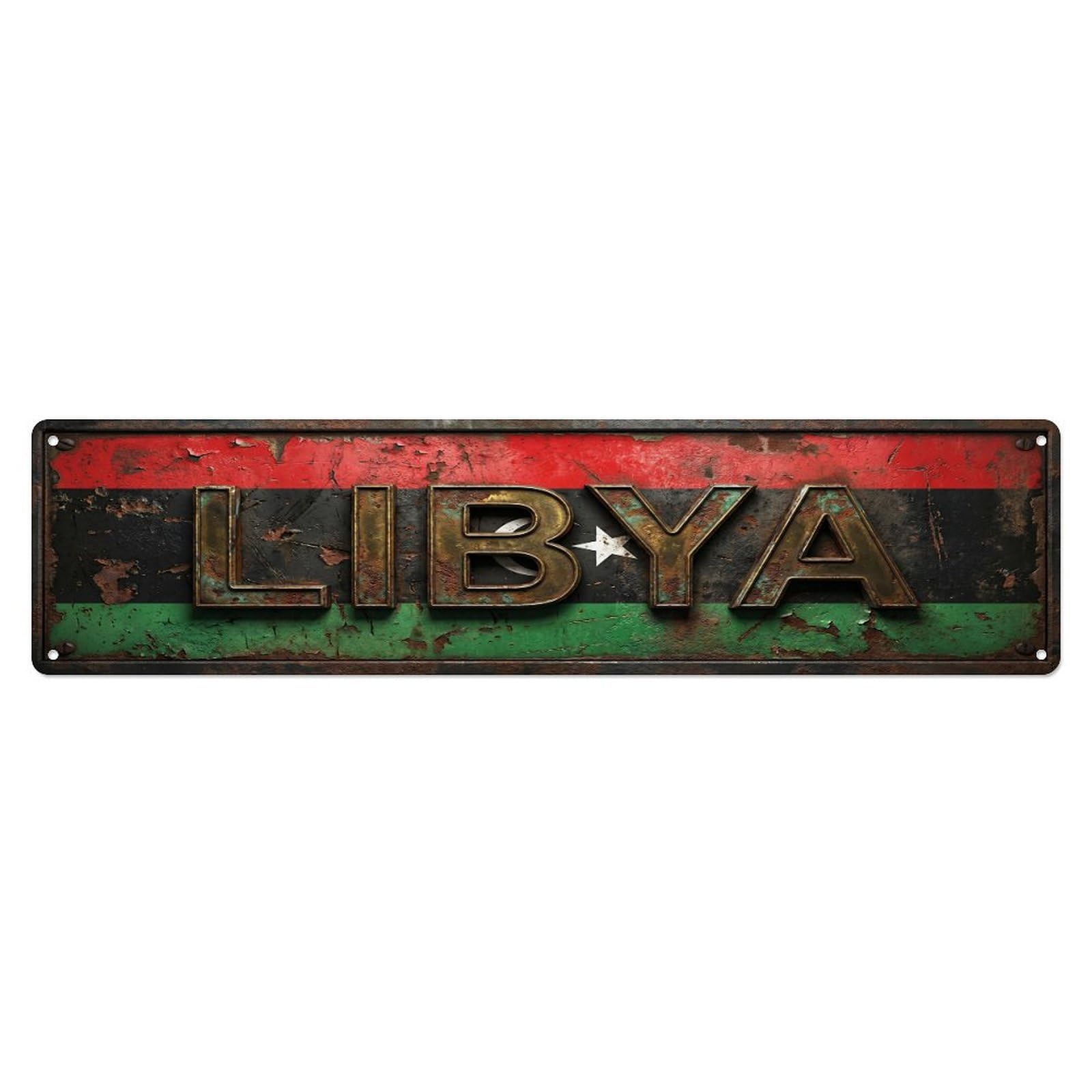 Olhnbad 4X16inch(10X40cm) Vintage Libya Flag Pattern Metal Tin Sign