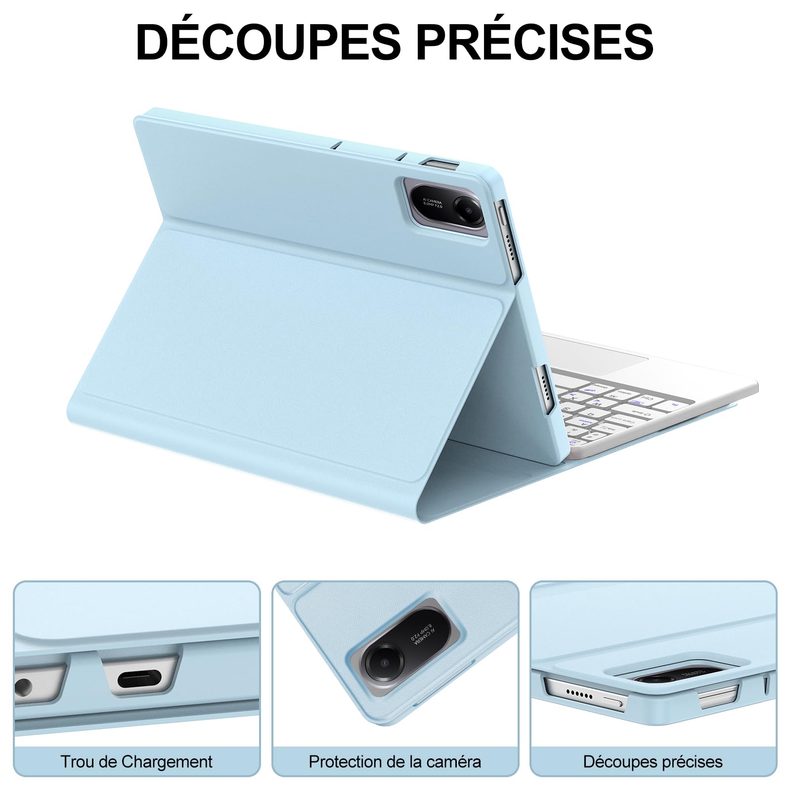 JADEMALL Clavier avec Trackpad pour Xiaomi Redmi Pad 2 11" 2025, AZERTY Français Clavier Bluetooth Magnétique Détachable avec Pavé Tactile pour Tablette Redmi Pad 2 11 Pouces 2025, Bleu Ciel