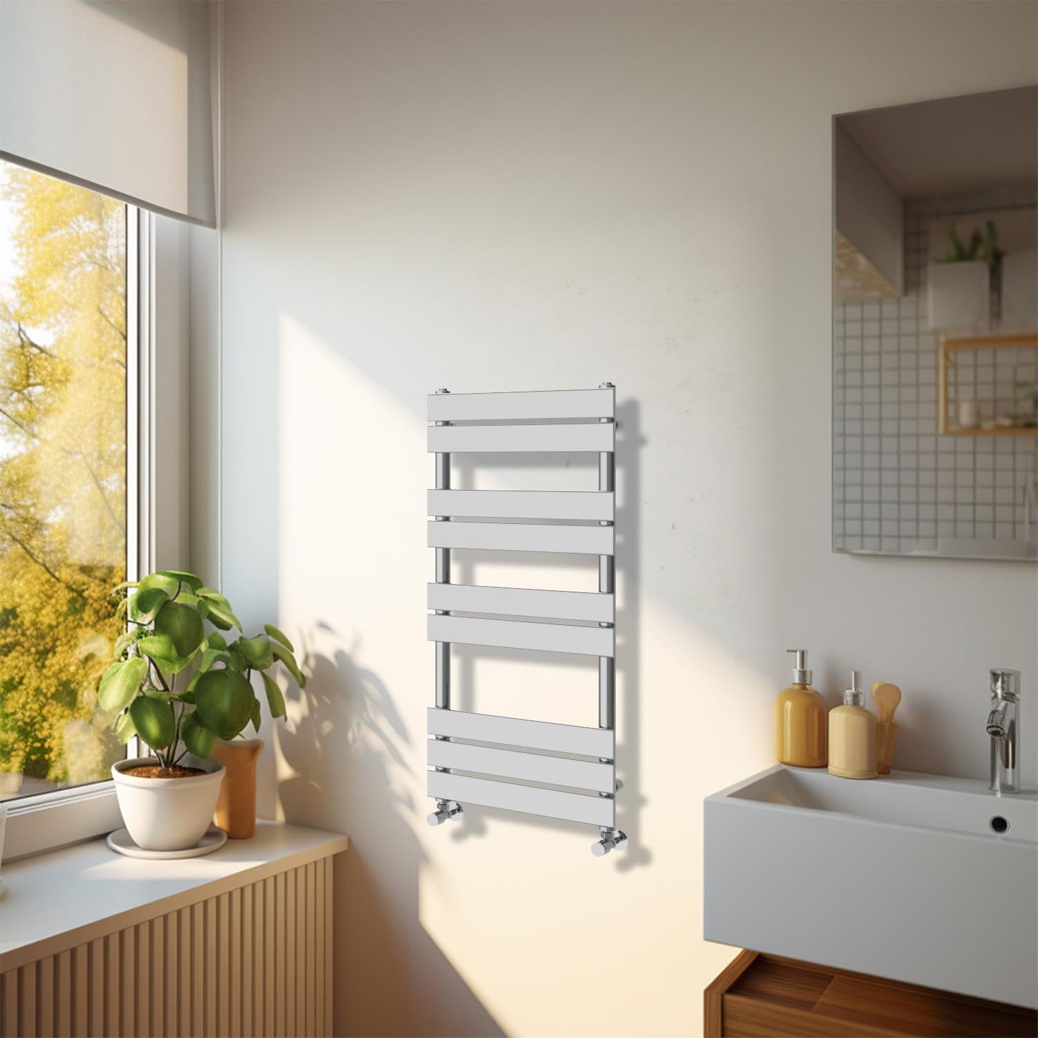 Nrg Chrome Bathroom 1000 X 450Mm Flat Panel Heated Towel Rail Radiator