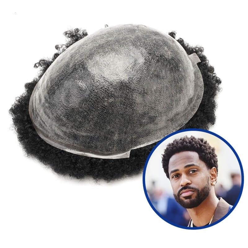 Tropper Tupecik afro kręcony z podwójnie tkaną trwałą podstawą dla mężczyzn