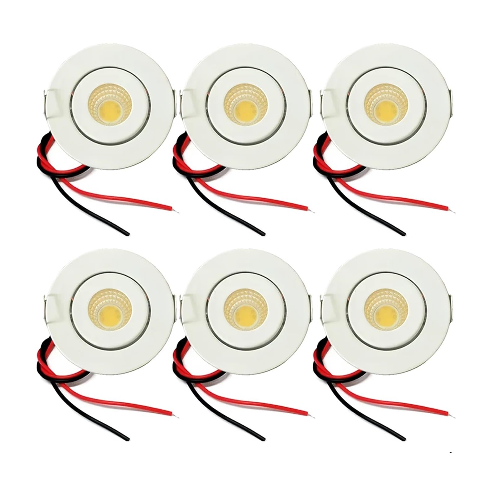 zhuguim 6x 100V 120V 230V Mini COB LED Ceiling Light 3W Showcase Cabinet Lighting Spot Cut Out Hole 40-45mm(White Finish,White 6000K)