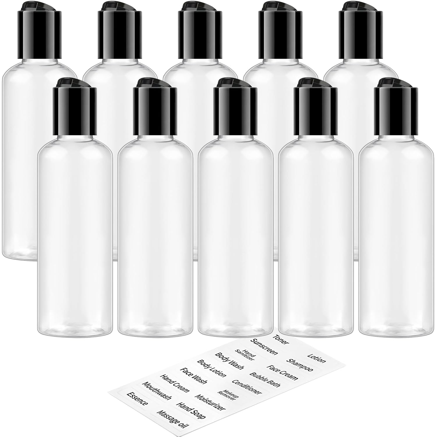 TUZAZO 10 Pack 3.4 oz Clear Travel Bottles for Toiletries TSA Approved Leakproof Travel Size Containers Empty Small Plastic Shampoo Lotion Bottles with Labels TUZAZO 10 Pack 3.4 oz Clear Travel Bottles for Toiletries TSA Approved Leakproof Travel Size Containers Empty Small Plastic Shampoo Lotion Bottles with Labels