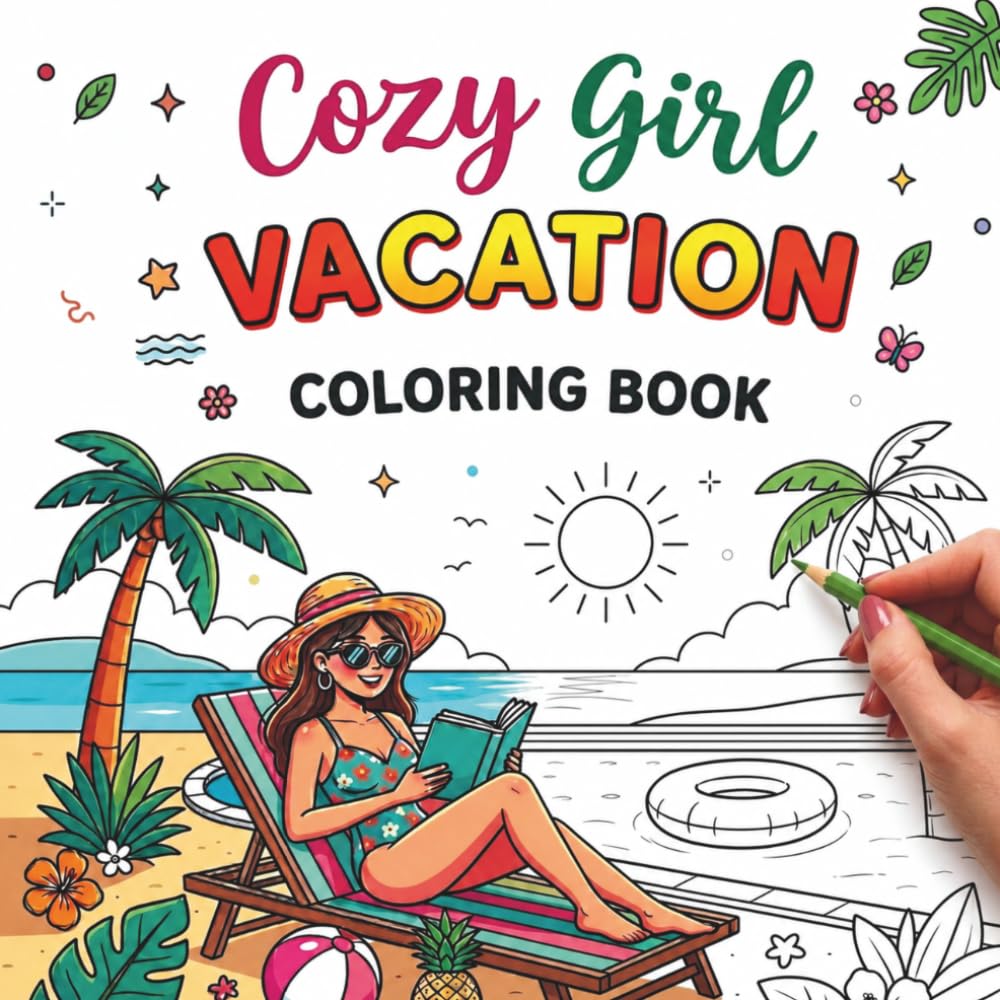 Cozy Girl Vacation Coloring Book: Bold and Easy Cute Getaway Moments for Teens and Women | Relaxing Summer Escapes and Cozy Vibes