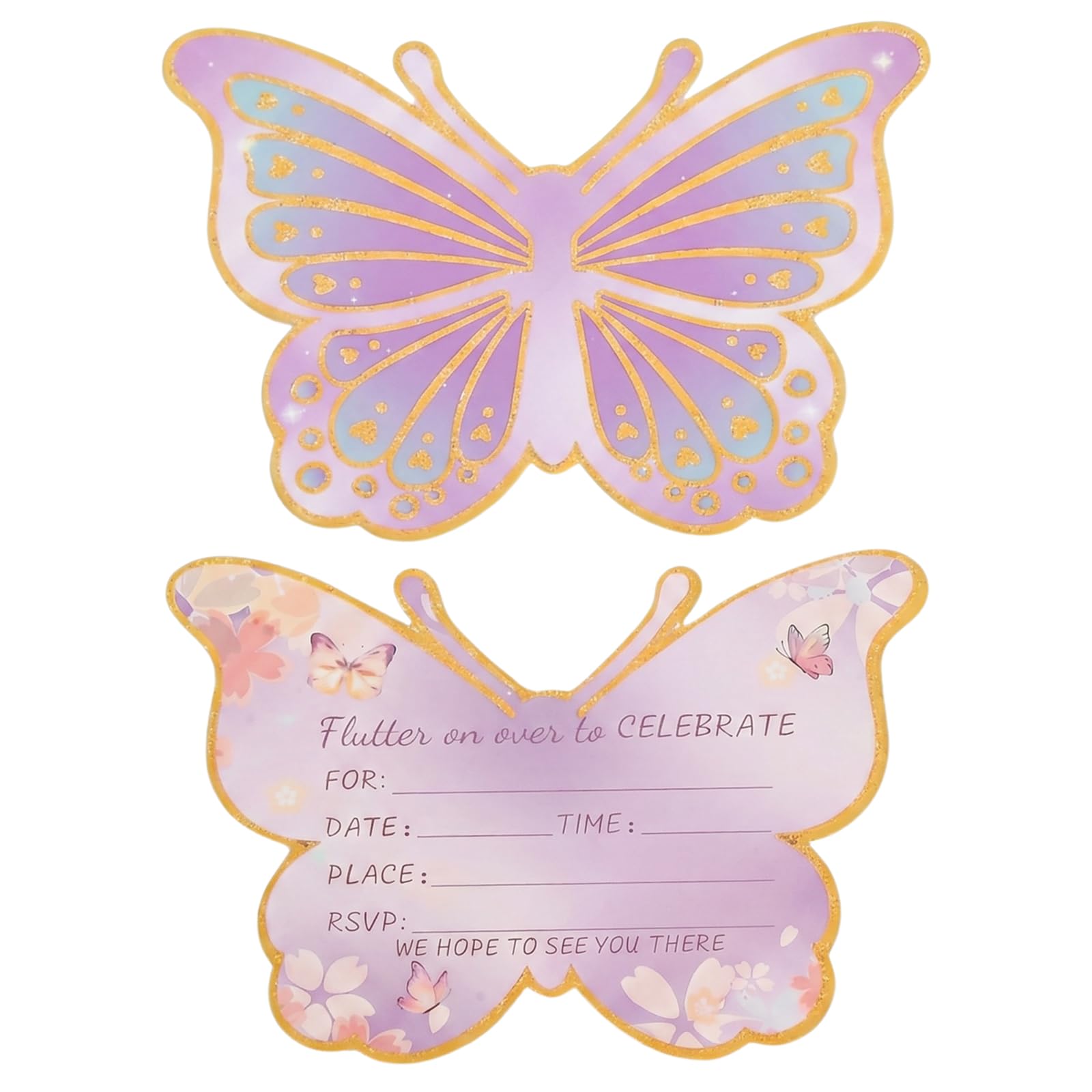 30Pcs Purple Butterfly Birthday Party Invitations for Girls, 15x10cm Kids Party Invites Cards for Celebration