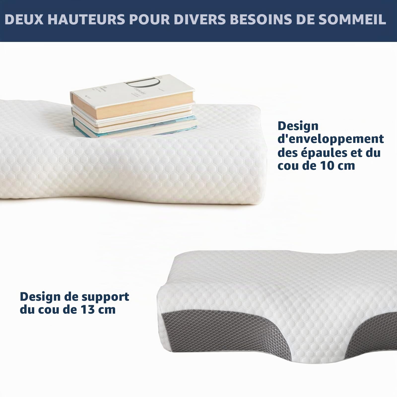Good Nite Oreiller en Mousse à Mémoire de Forme Oreiller pour dormeurs sur Le côté et Le Ventre, avec Housse Amovible
