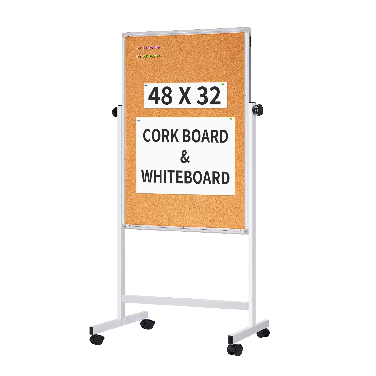 Maxtek Mobile Whiteboard and Cork Board Combo 48 x 32 in, Height Adjustable