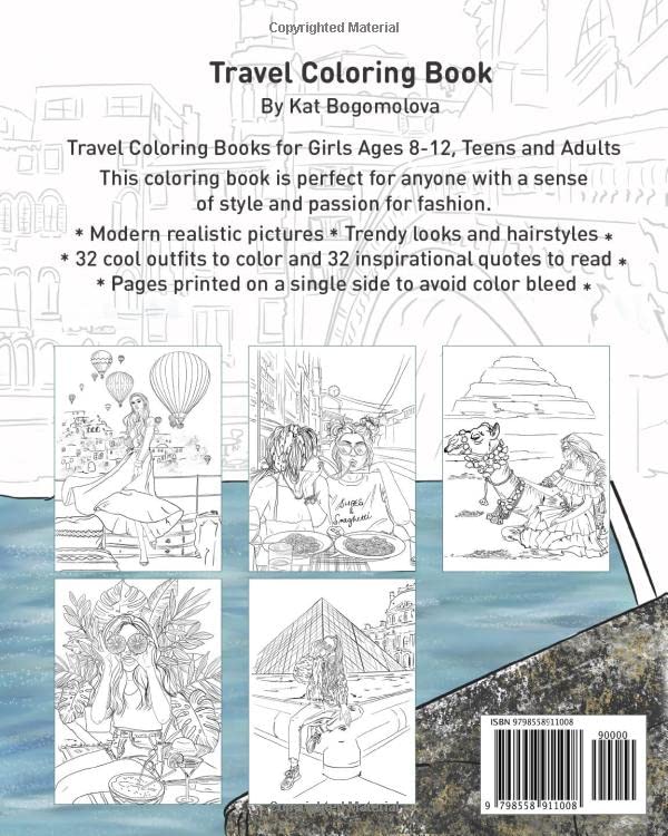 Travel Coloring Book for Girls: Travel Coloring Book with Inspirational Quotes and Fashion Styles for Girls, Teens and Young Adults (Trendy coloring) image 3