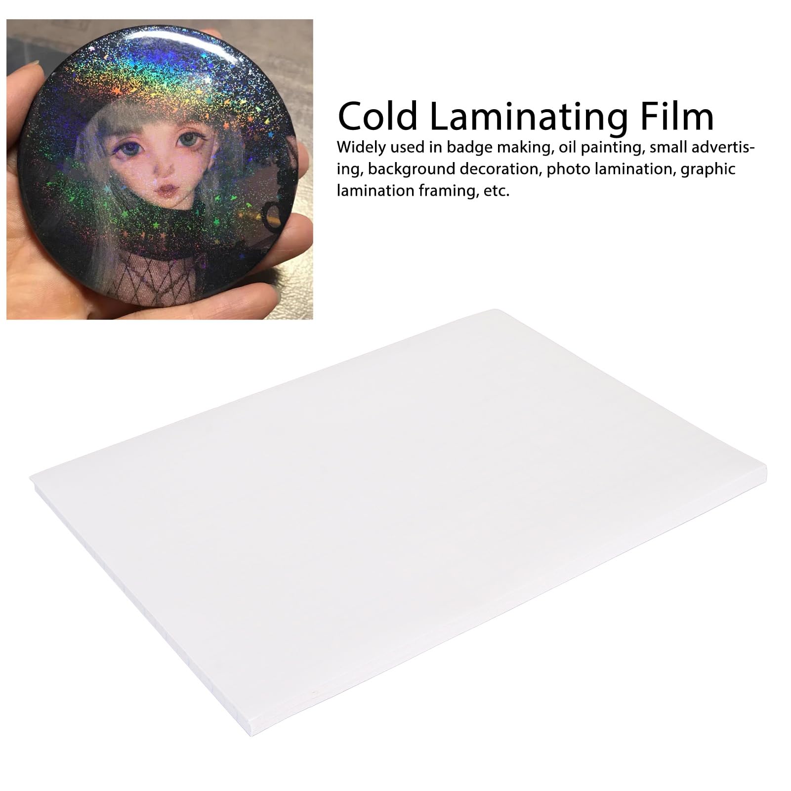 50 Blatt holografische Kaltlaminatfolie im A4-Format, selbstklebende, schneidbare Kaltlaminierfolie für die Abzeichenherstellung (Matte Film)