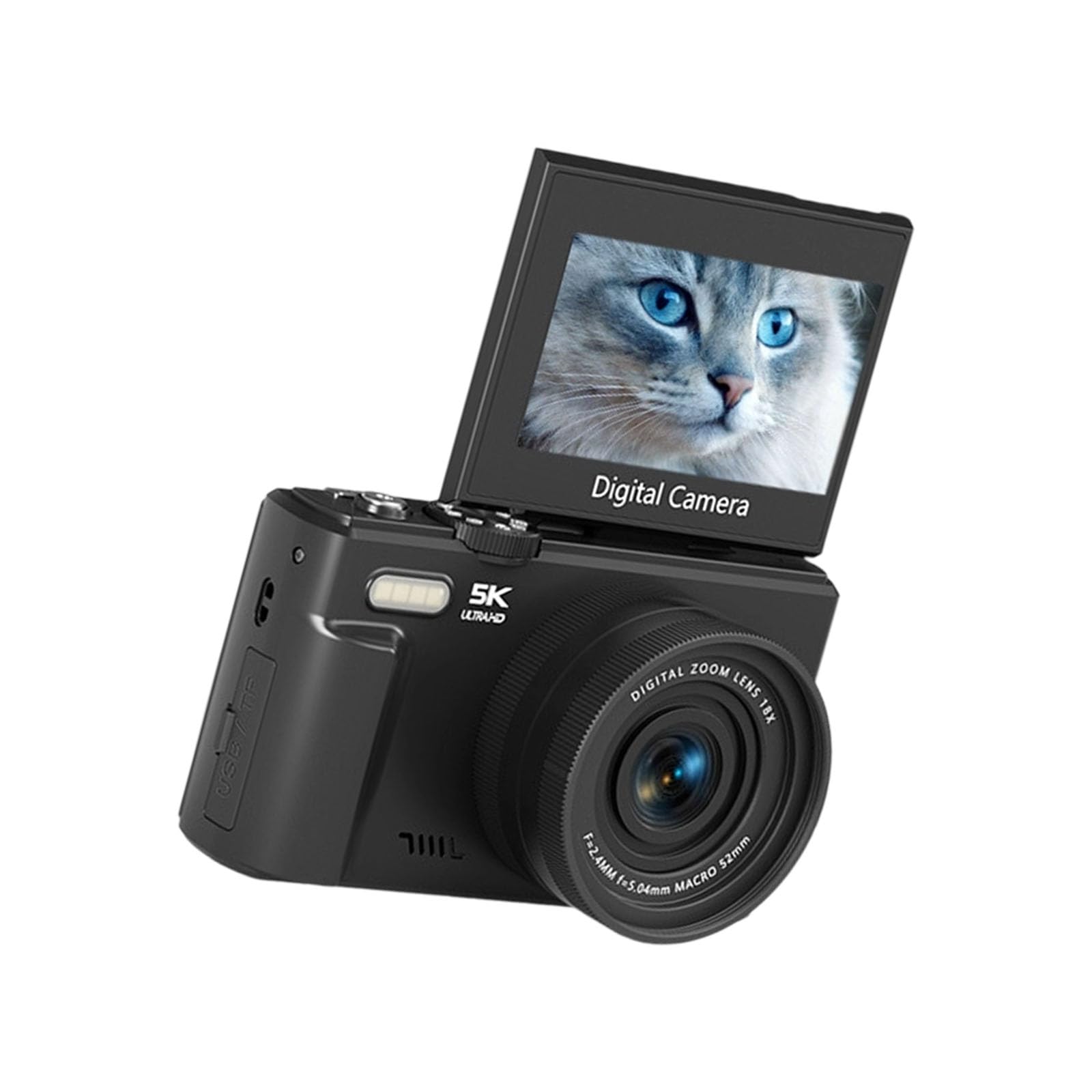 Fotocamera Vlog 5K 75MP Con Schermo da 3 pollici 180 ° Zoom 18X WiFi e messa a fuoco automatica Luce integrata per principianti Zoom WiFi Vlog Camera