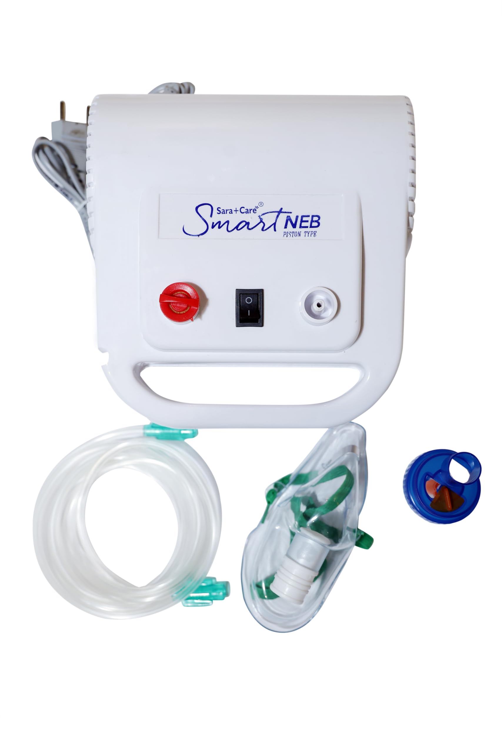 SARA+CARE NEB-101 Smart Compressor Nebulizer for Adults & Kids β Low Noise, Compact Inhaler Machine with Child Mask, Extra Medicine Cup, Air Tube & Speed Control for Cold, Cough & Asthma Care 1