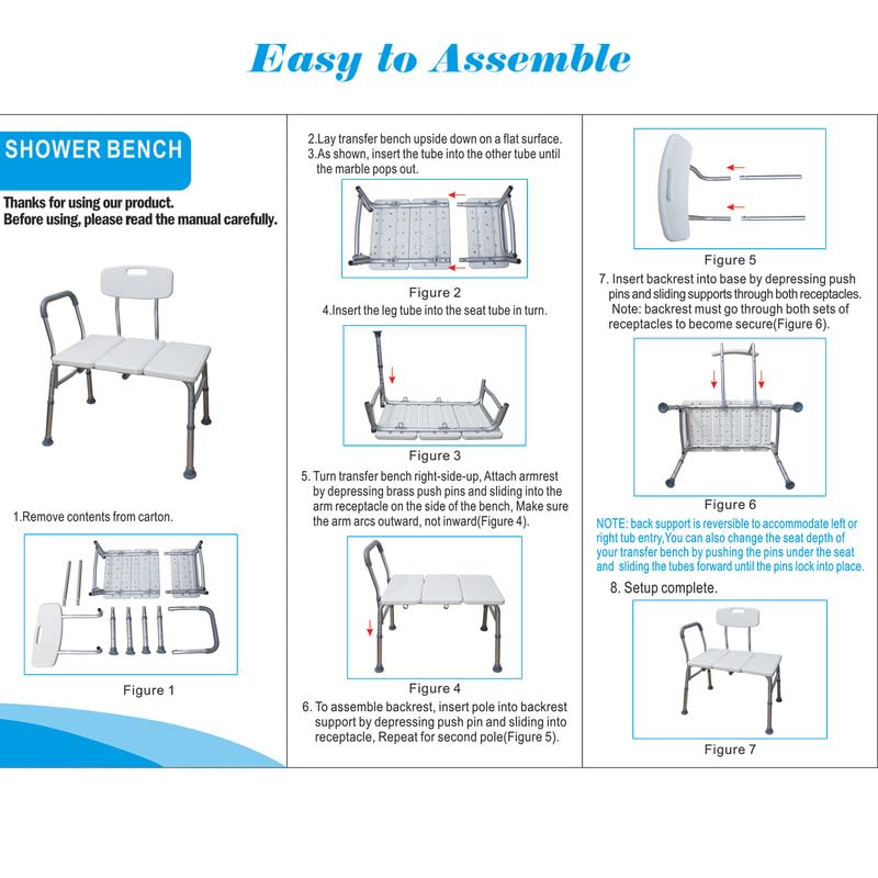 Tub Transfer Bench for Bathtub Shower Chair with Arms and Back,Adjustable Heights,Bathtub Stool Bath Chair Shower Seats for Adults Elderly Seniors Disabled,Supports up to 330Lbs,White Padded Handle