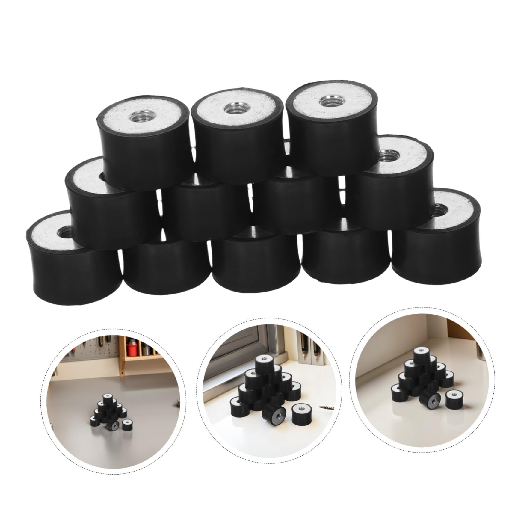 Mobestech 12 Pezzi Tamponi Antivibranti in Gomma Cilindrica con Filettatura Supporti di Isolamento Vibrazioni per Motori e Compressori Ammortizzatori Compressione per Riduzione Rumore