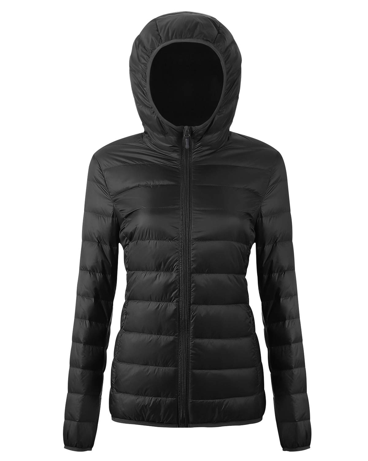 EQUICK Women's Hooded Puffer Packable Down Jacket Ultra Light Weight Short Coat with Travel Bag U218WYRF026-Wine.Red-XXXXL