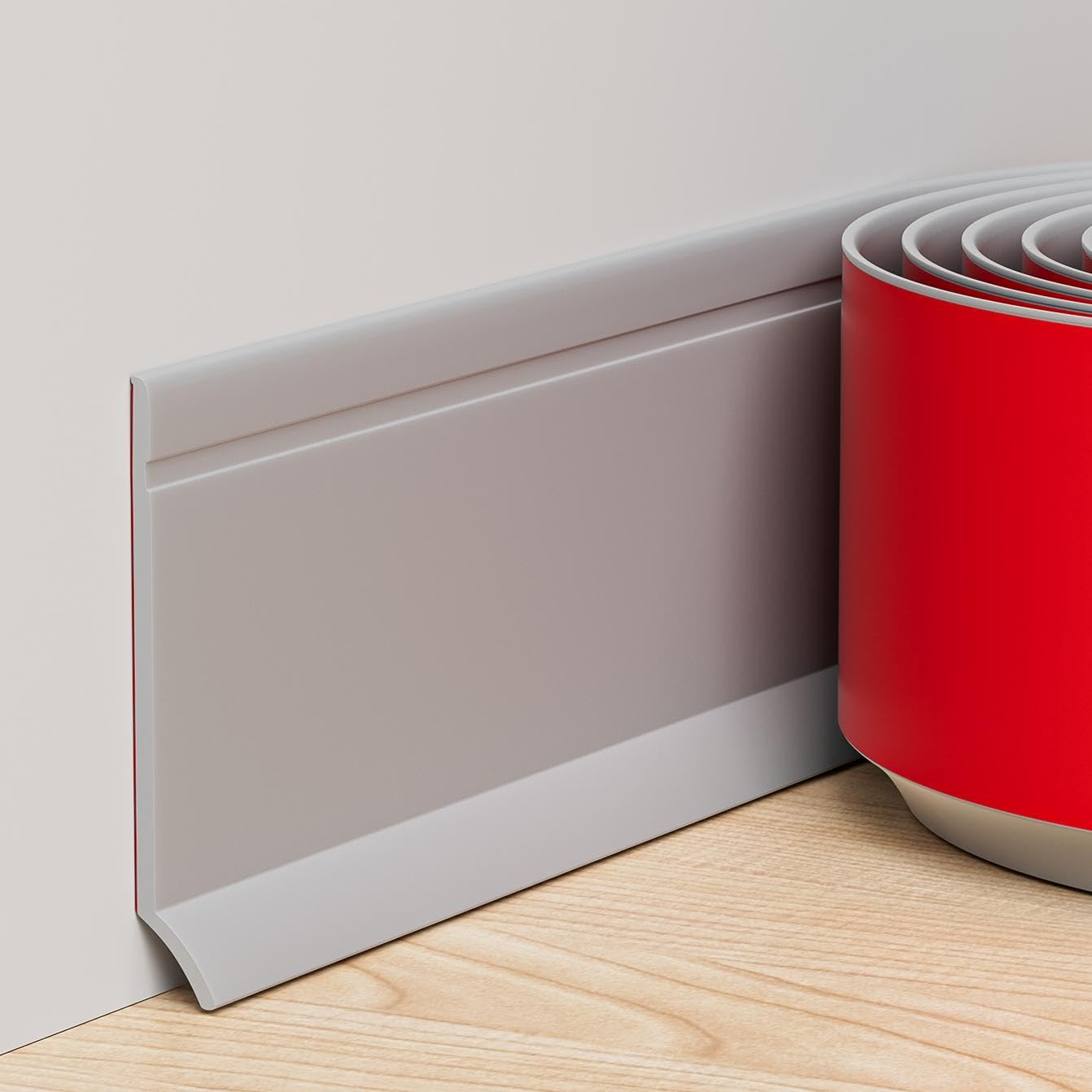 Duzzy Flexible Baseboard Trim, 6 Inch(H) x 20 Feet(L) Peel and Stick Vinyl Baseboard Molding Trim, Self-Adhesive Wall Base Cove Base
