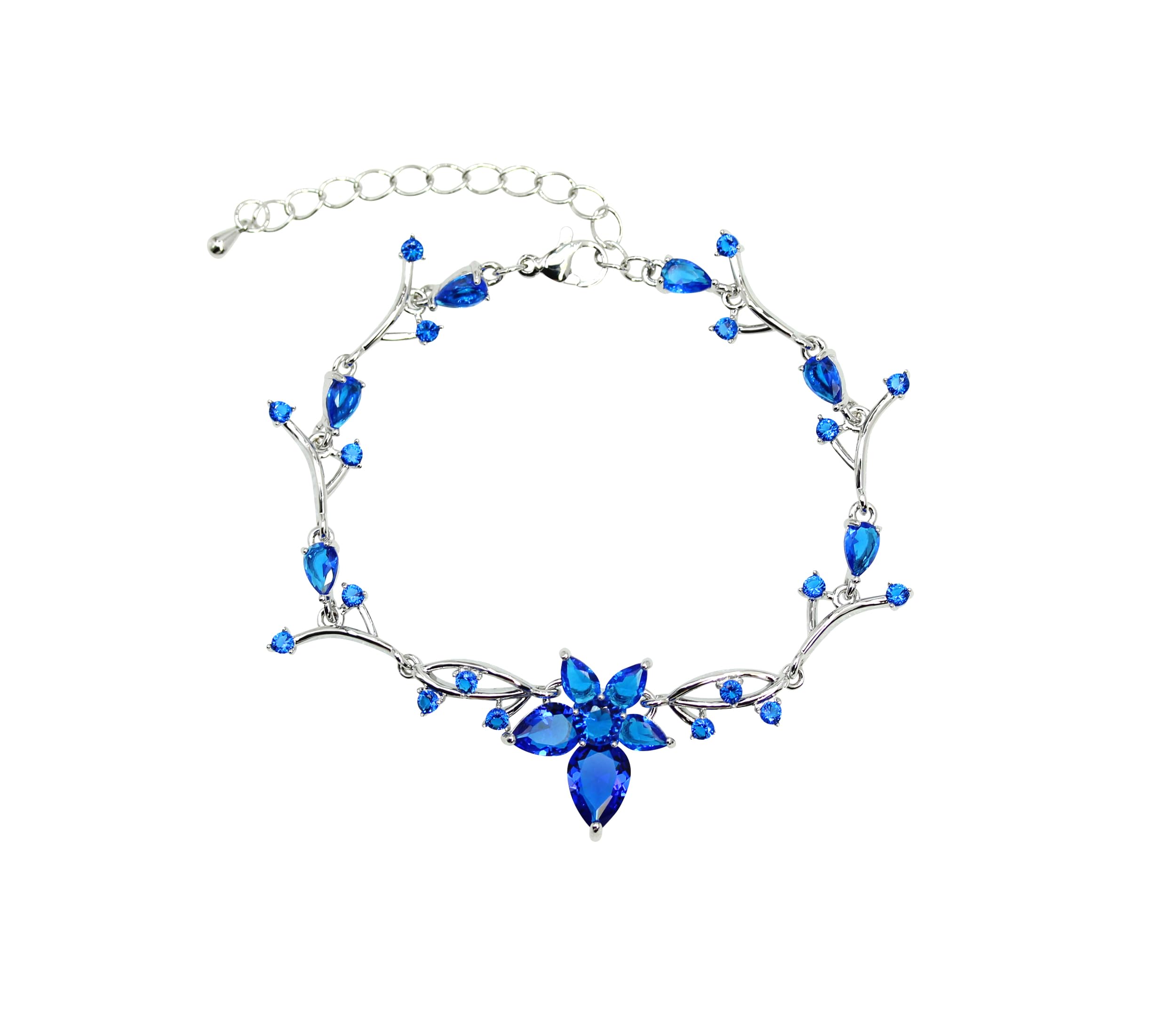 Faship CZ Crystal Floral Necklace & Earrings Set - Navy Blue Bridal Jewelry For Special Occasions