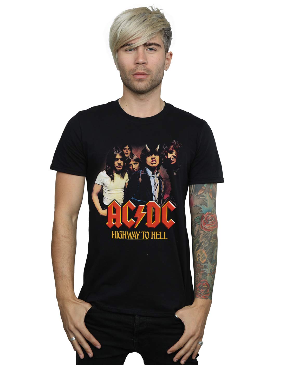 Absolute Cult Men's Black Acdc Highway To Hell Group T-Shirt XXX-Large