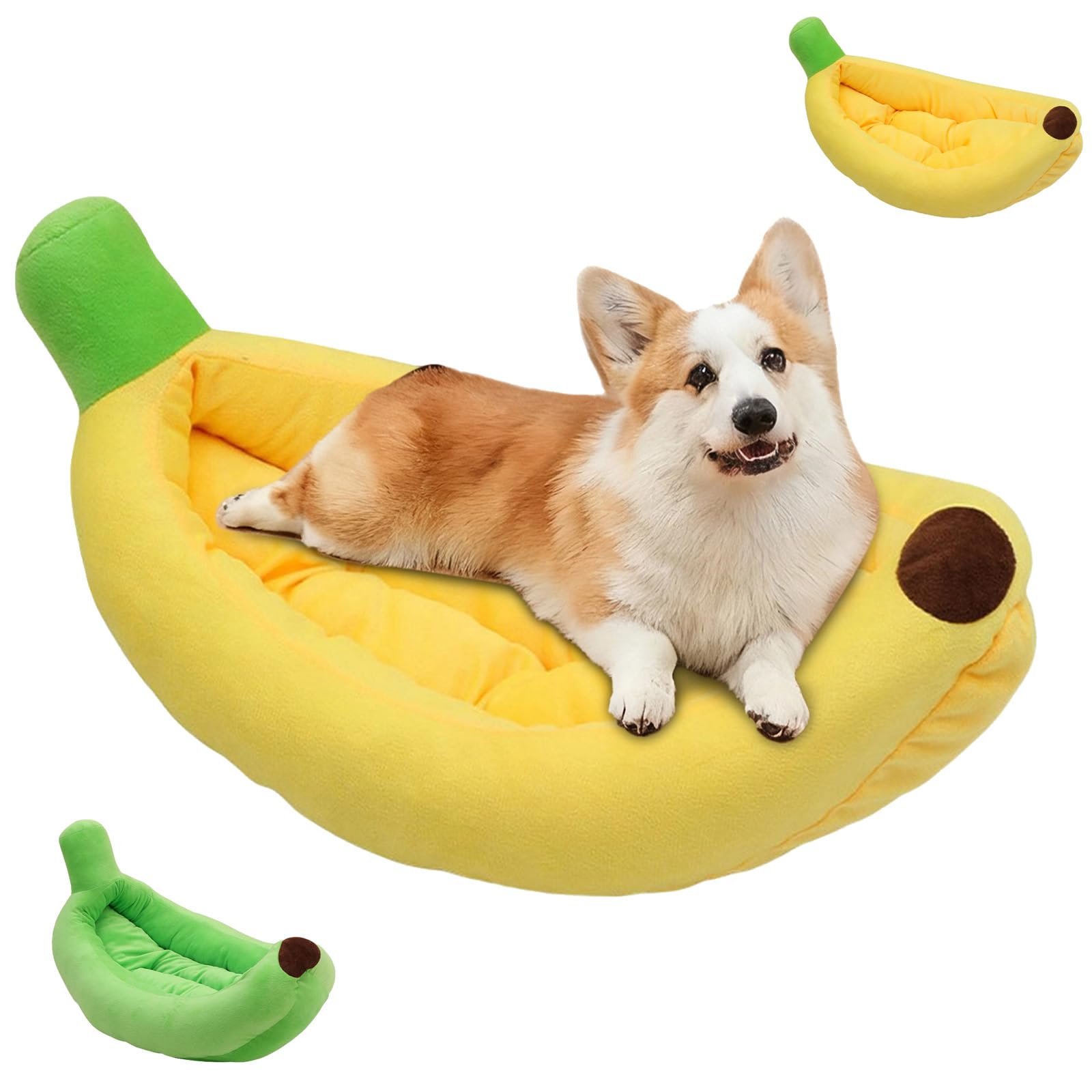 Banana Dog Sofa Bed, Cute Cat Beds, Banana Mat for Dogs, Creative Fluffy Boat Shape Pet Dogs Cat Beds, Cats Cuddler Sleep Medium Wicker Soft Cushion, 85x55x15cm (Yellow, L)